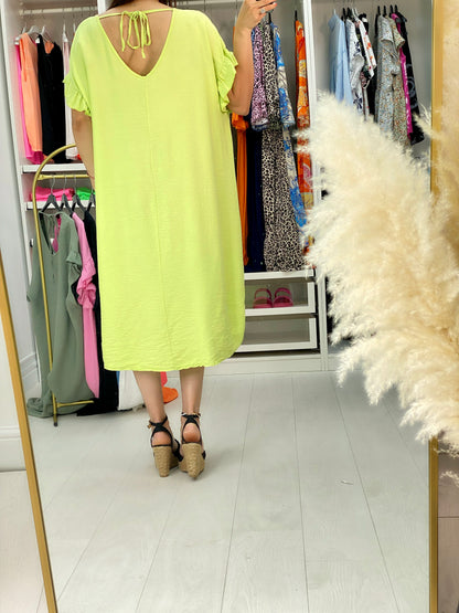 Zambia Crepe Frill Sleeve Midi Dress