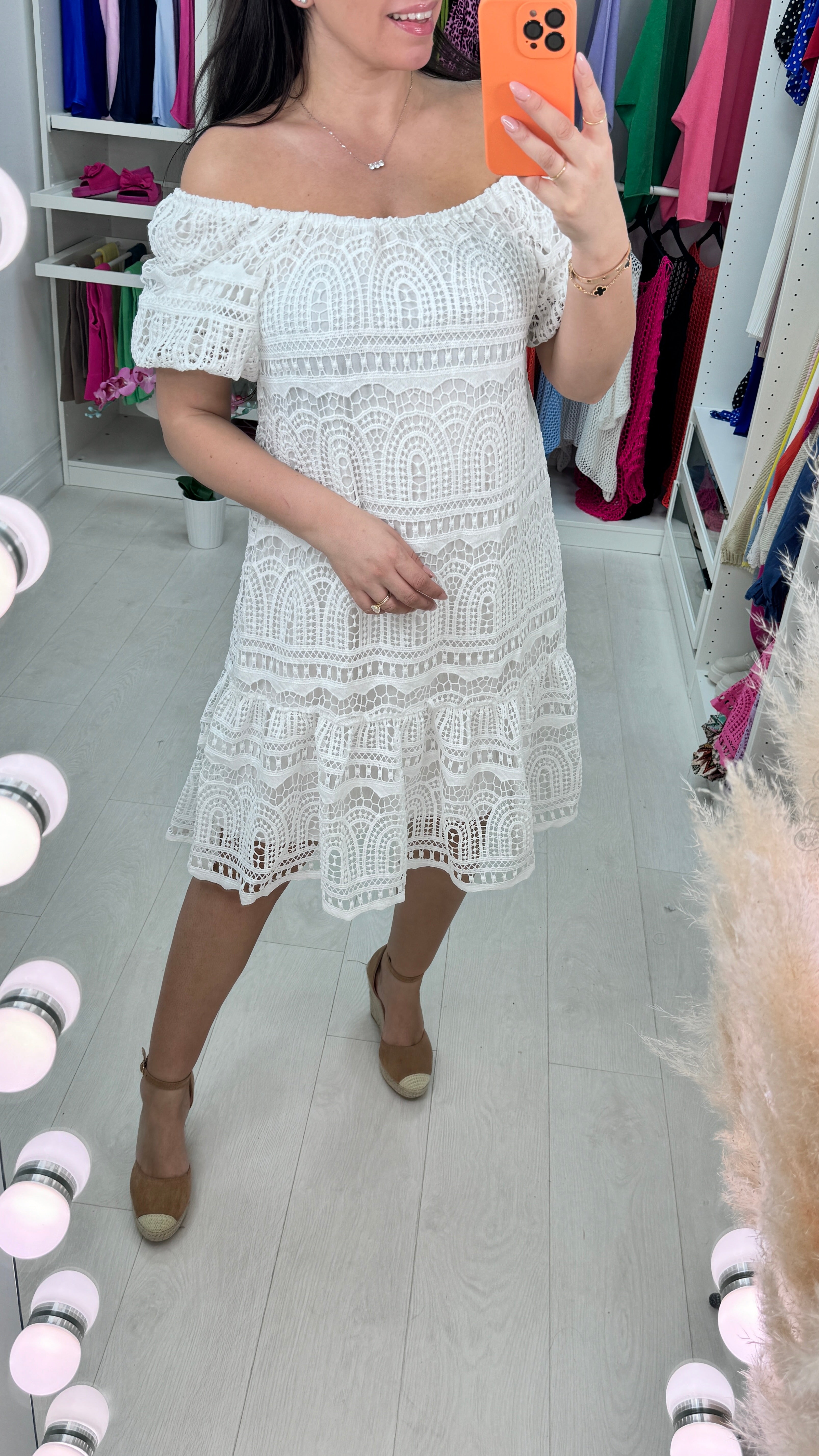 Lisa Embroidery Lace Bardot Dress