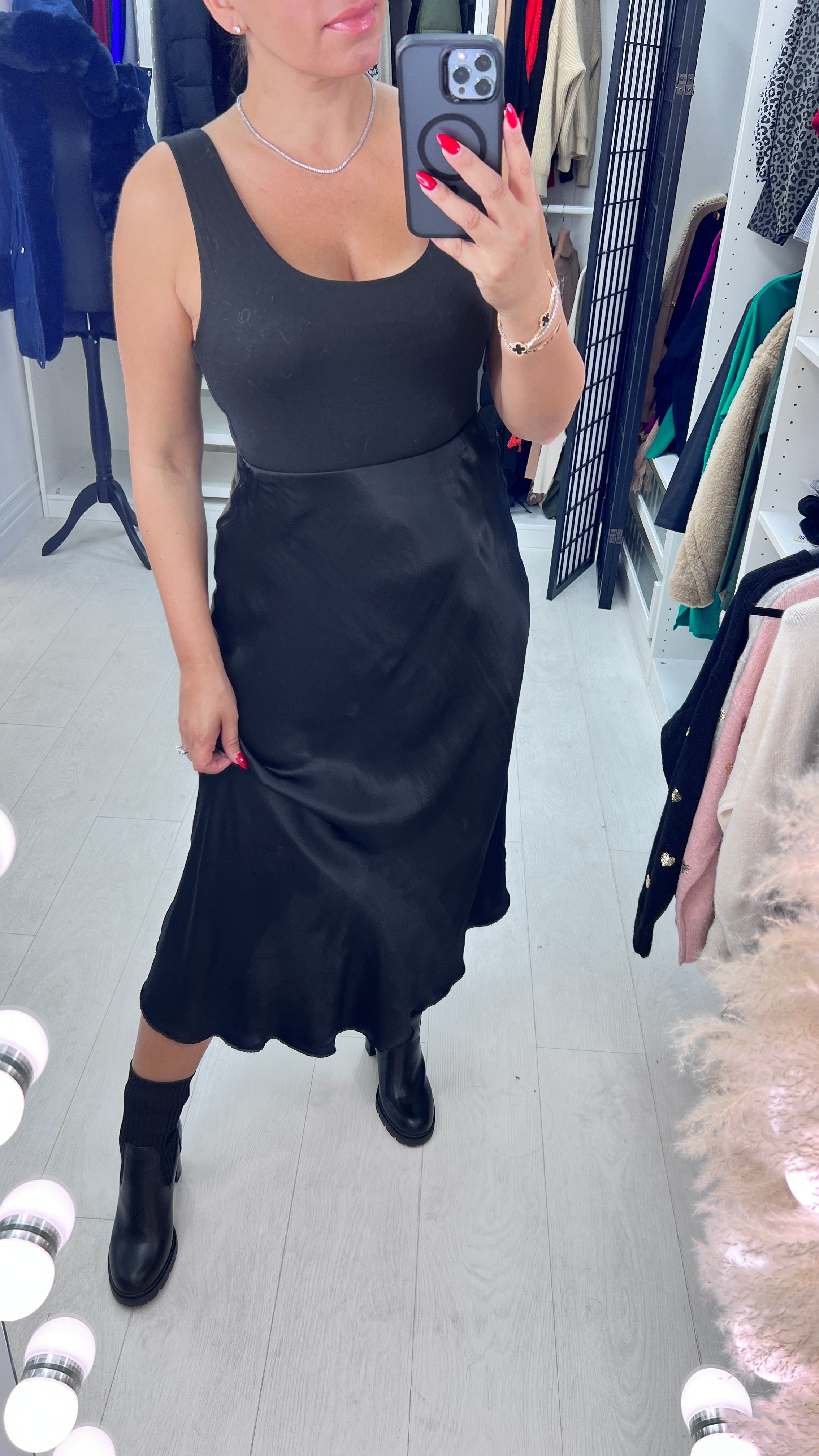 Drea Elasticated Waist Satin Midi Skirt