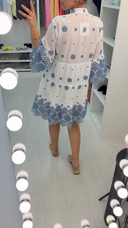 Mariana Embroidered Loose Fit Smock Dress