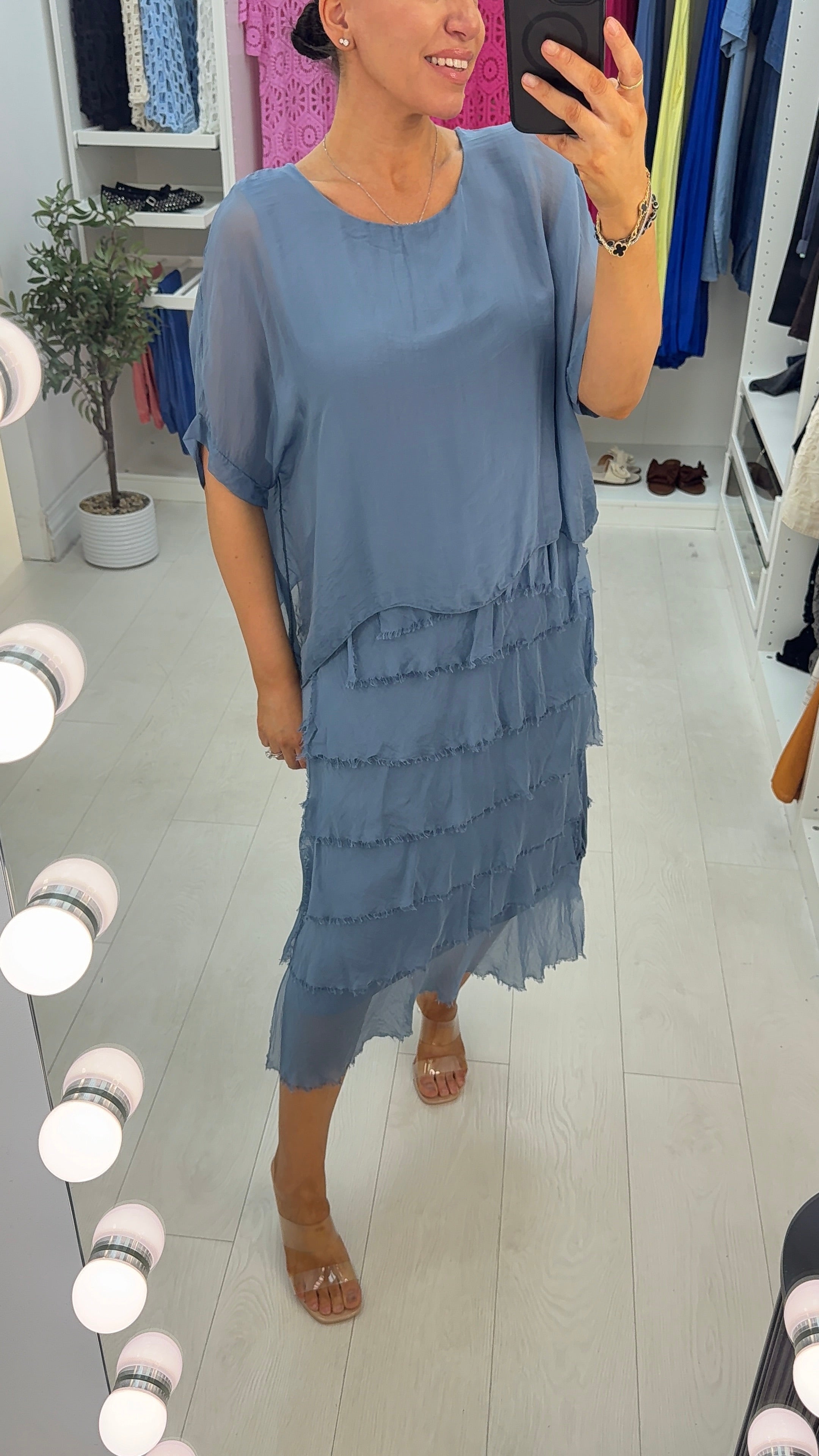 Lizzie Plain Batwing Sleeve Ruffle Dress