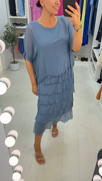 Lizzie Plain Batwing Sleeve Ruffle Dress