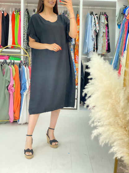 Zambia Crepe Frill Sleeve Midi Dress