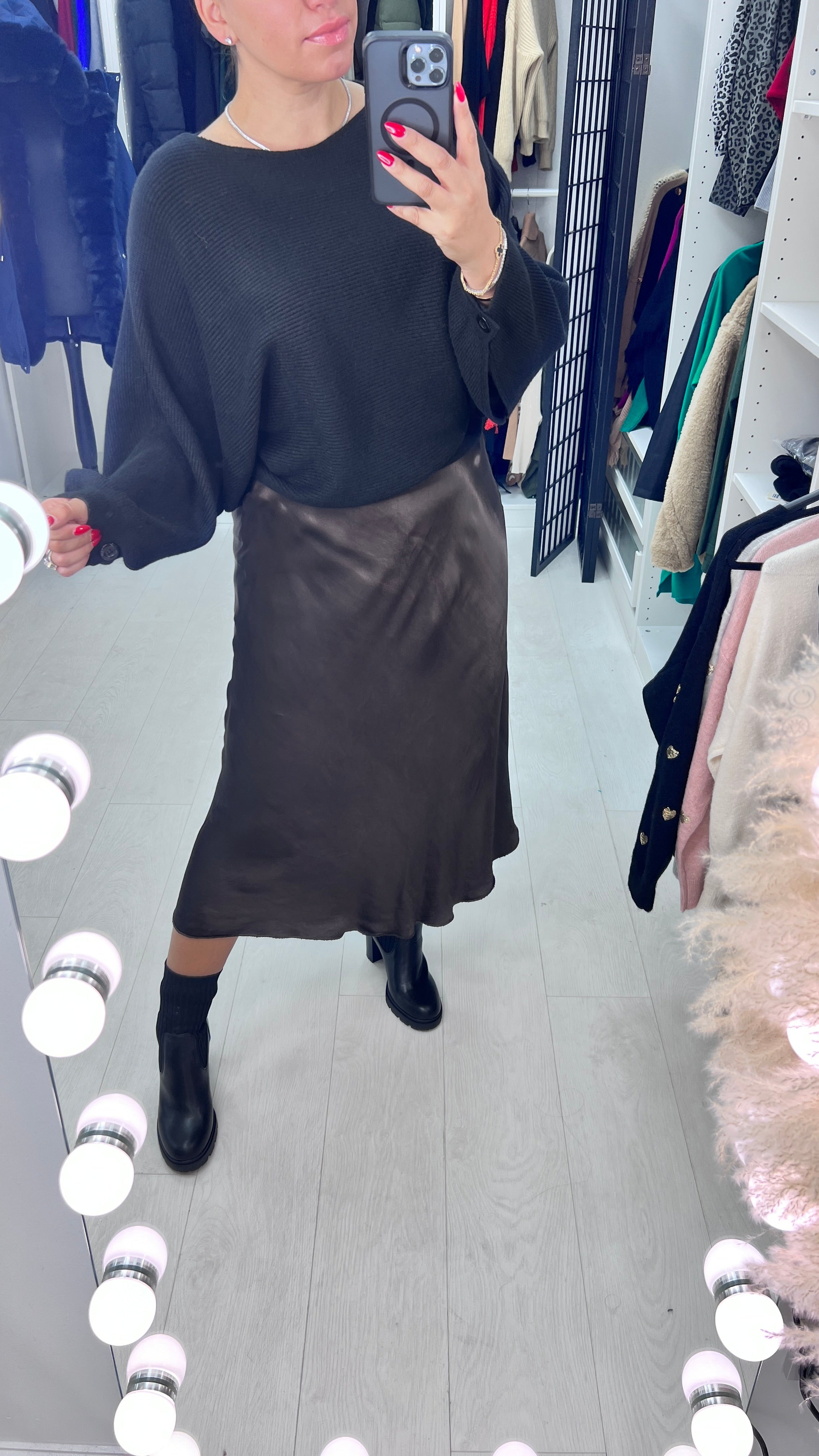 Drea Elasticated Waist Satin Midi Skirt