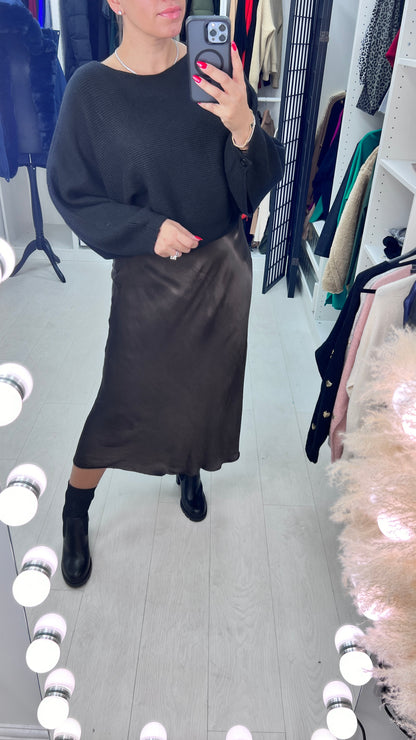 Drea Elasticated Waist Satin Midi Skirt