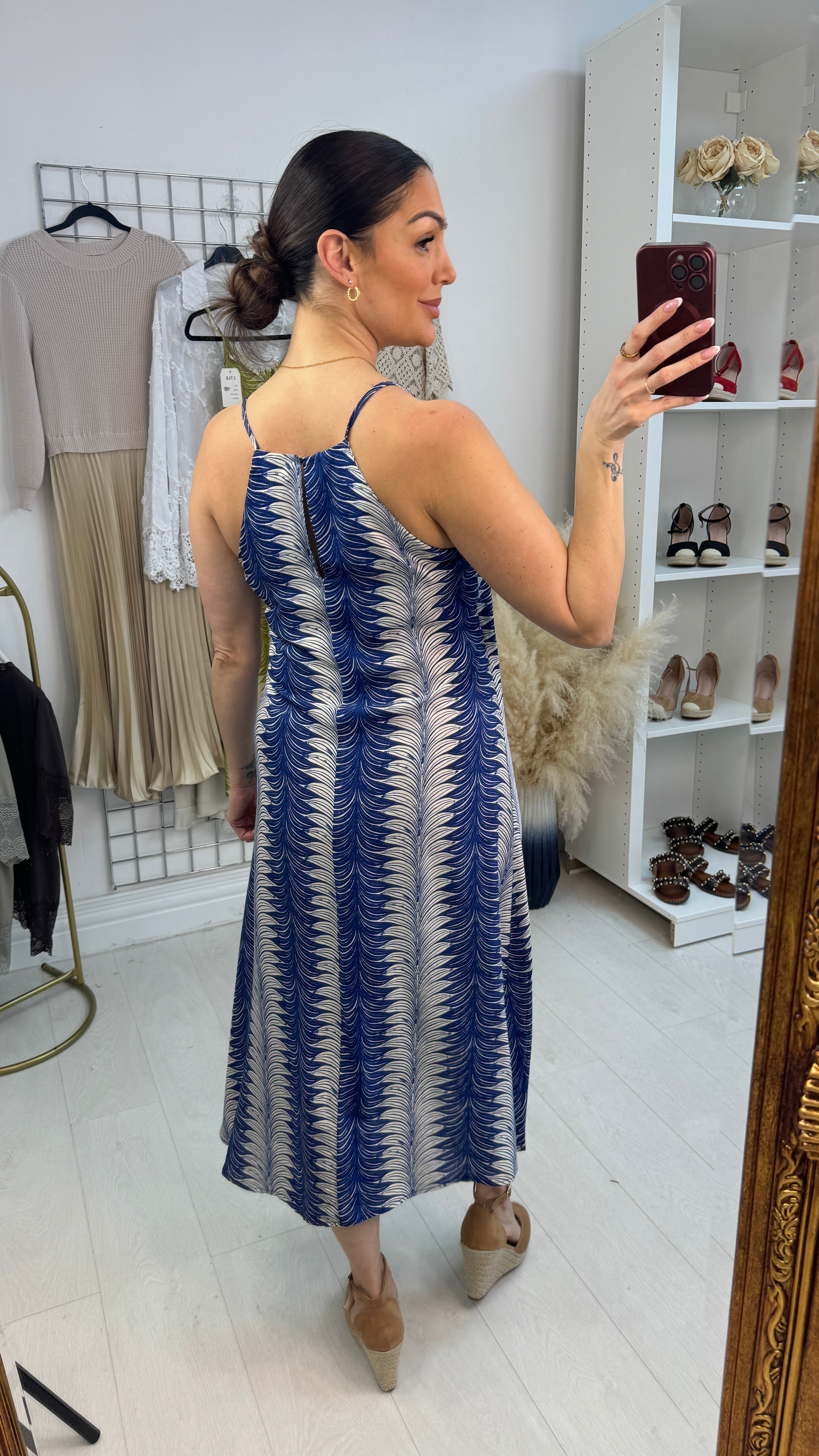 Elenora Abstract Print Strappy Midi Dress