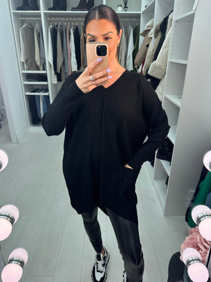 Coleen Zig Zag Ribbed Pocket Jumper