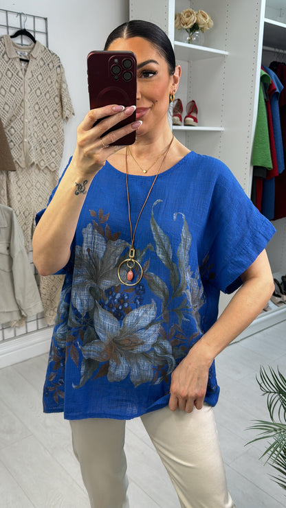 Sheila Floral Print Necklace Short Sleeve Top