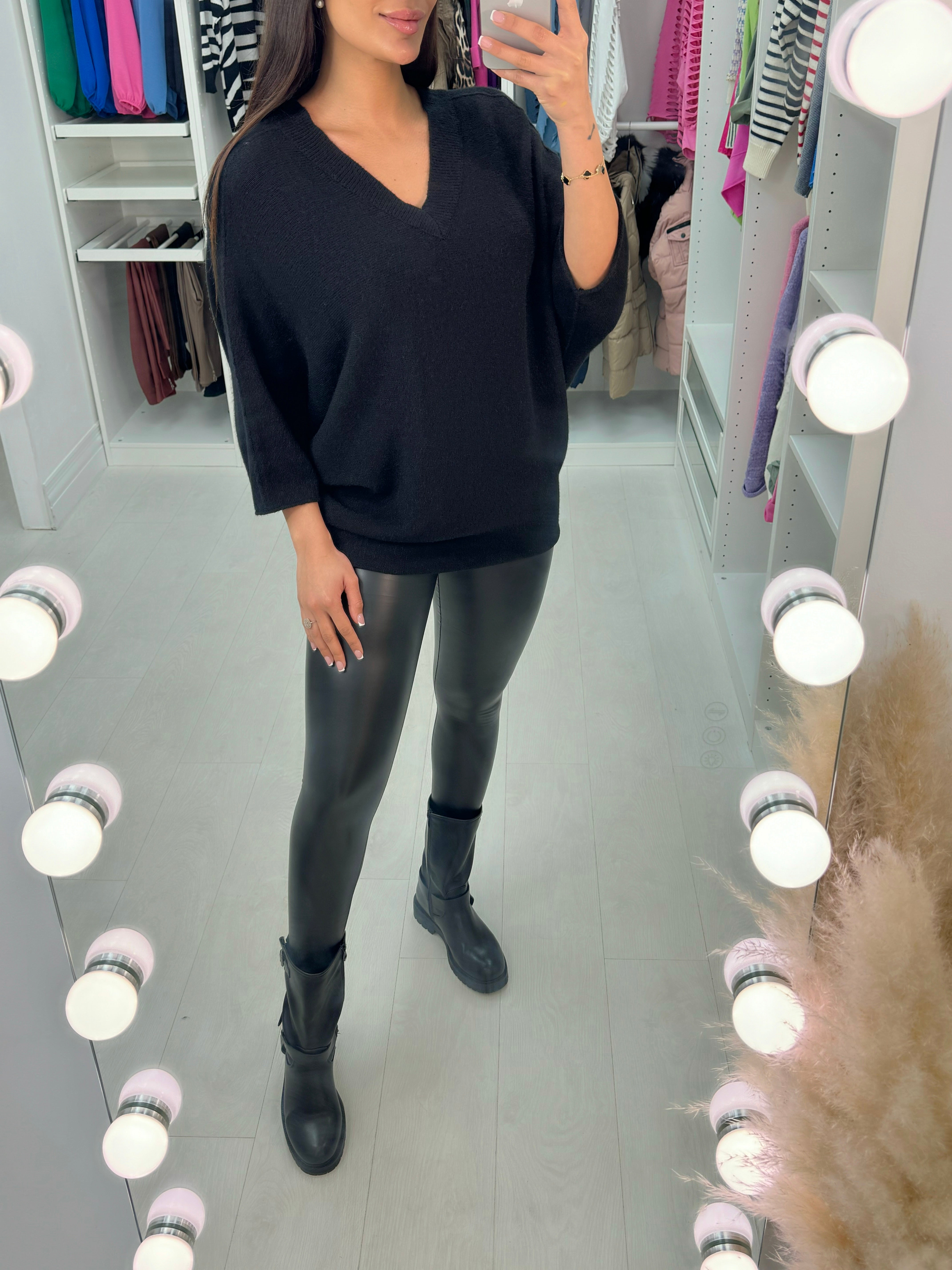 Fidan V Neck Rib Knit Jumper