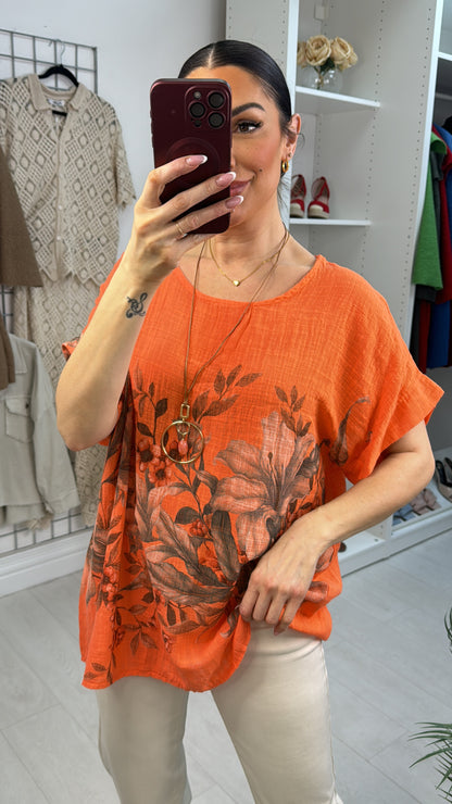 Sheila Floral Print Necklace Short Sleeve Top
