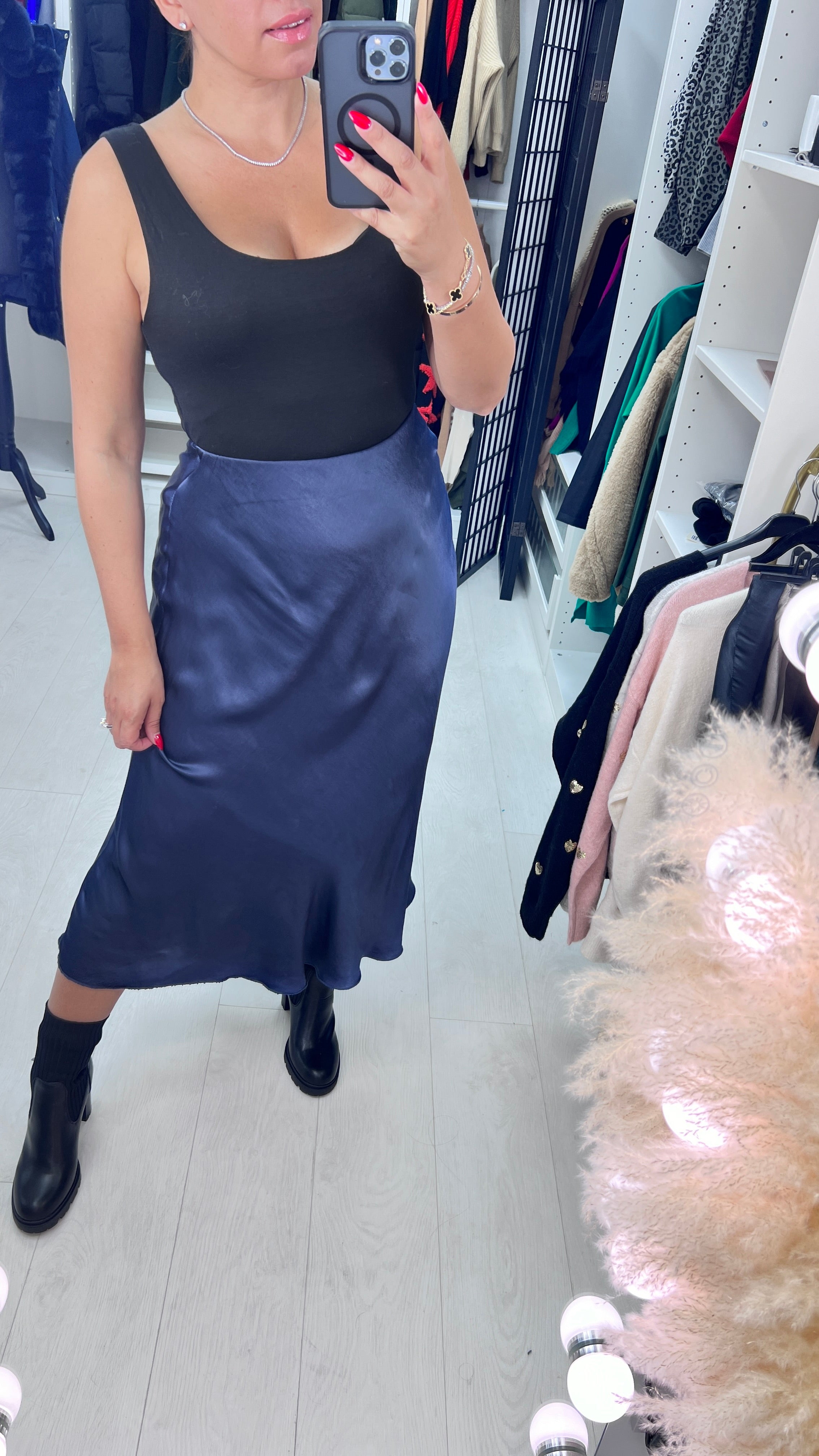 Drea Elasticated Waist Satin Midi Skirt