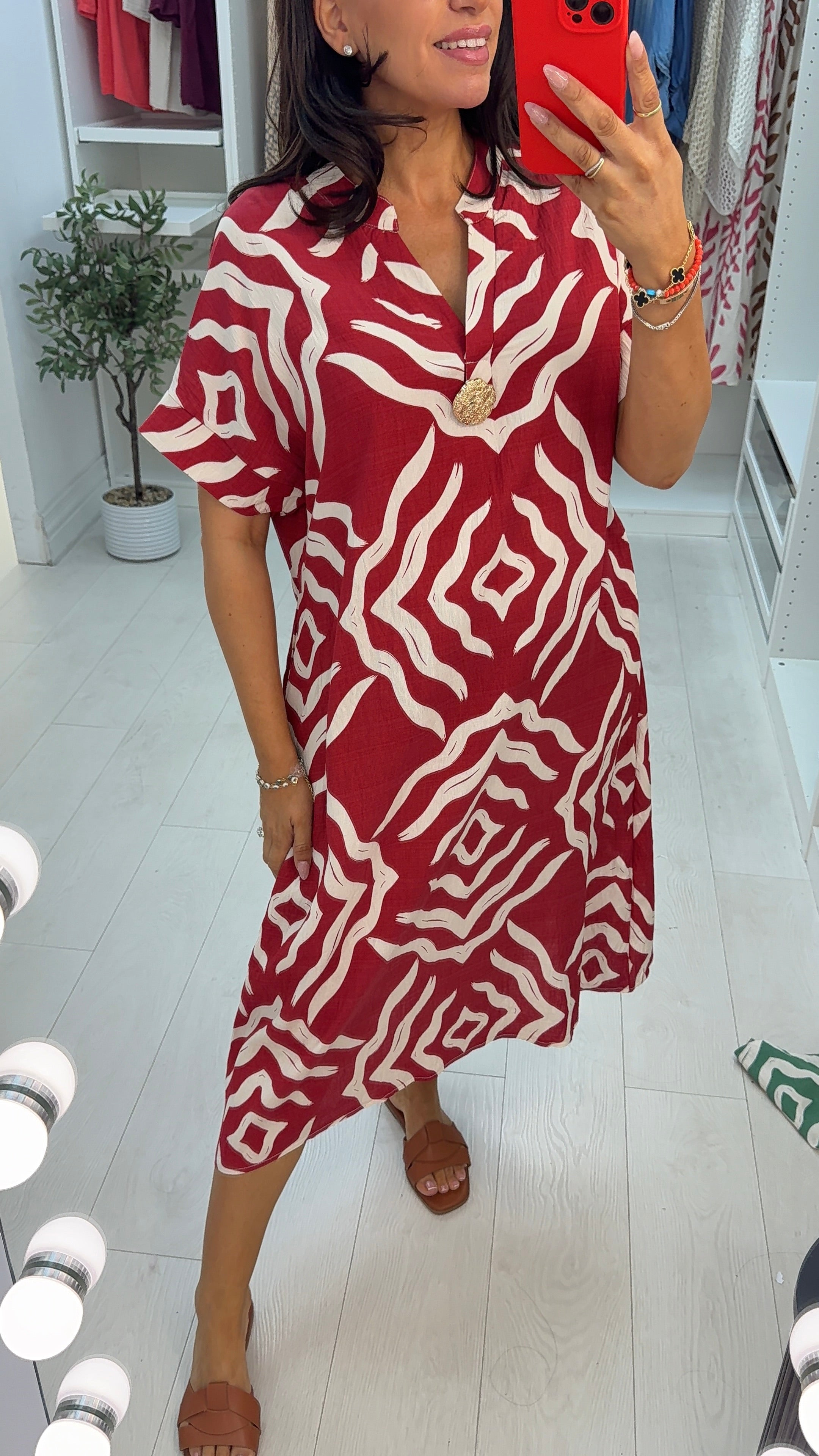Marlow Abstract Print V Neck Loose Fit Dress