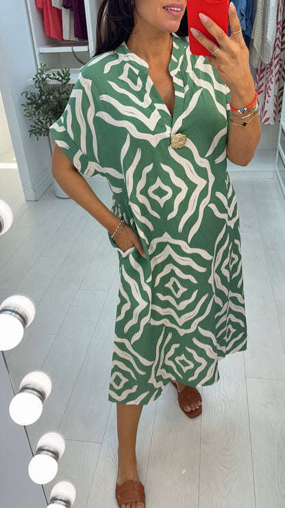 Marlow Abstract Print V Neck Loose Fit Dress