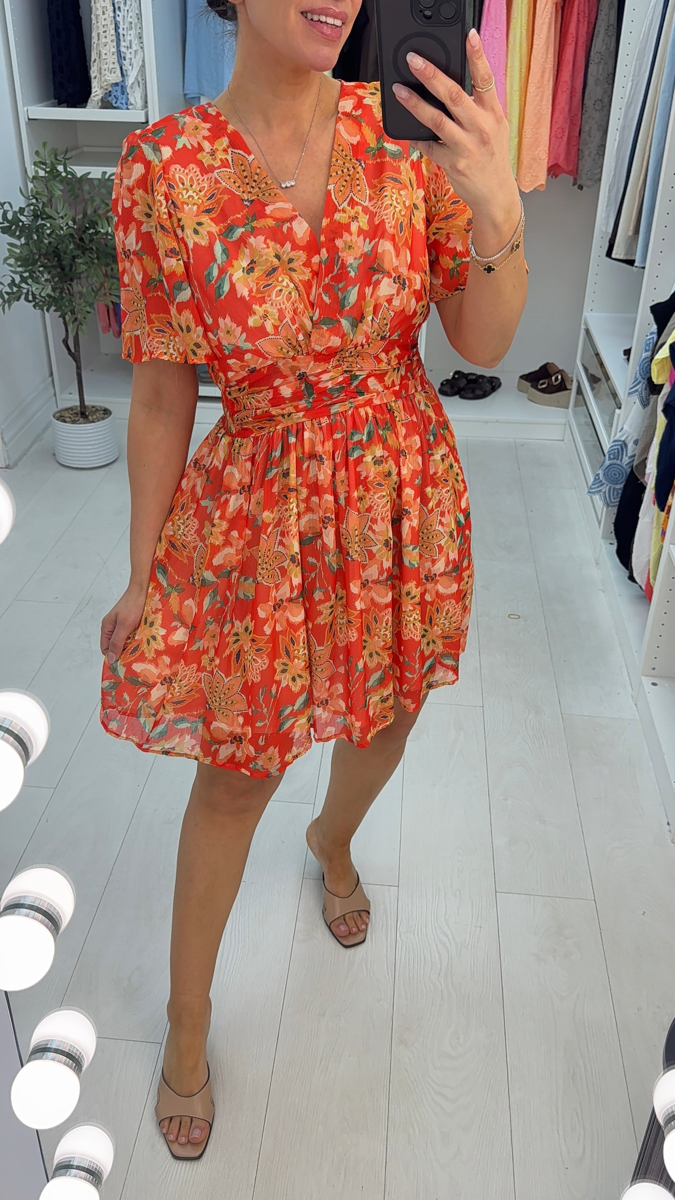 Wylma Floral Print V Neck Floaty Dress