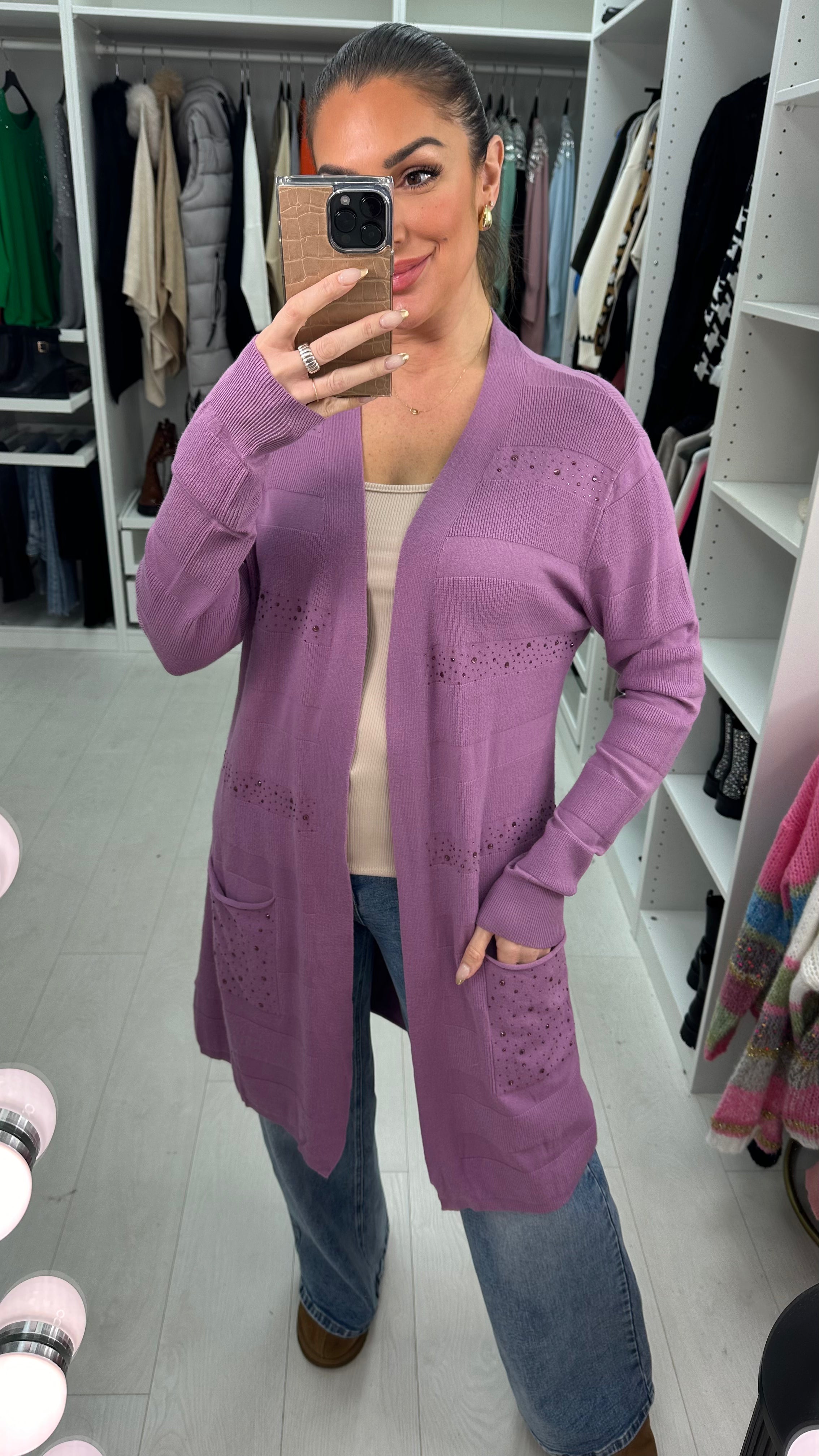 Moana Ribbed Embellished Detail Longline Cardigan