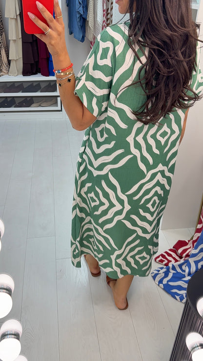 Marlow Abstract Print V Neck Loose Fit Dress