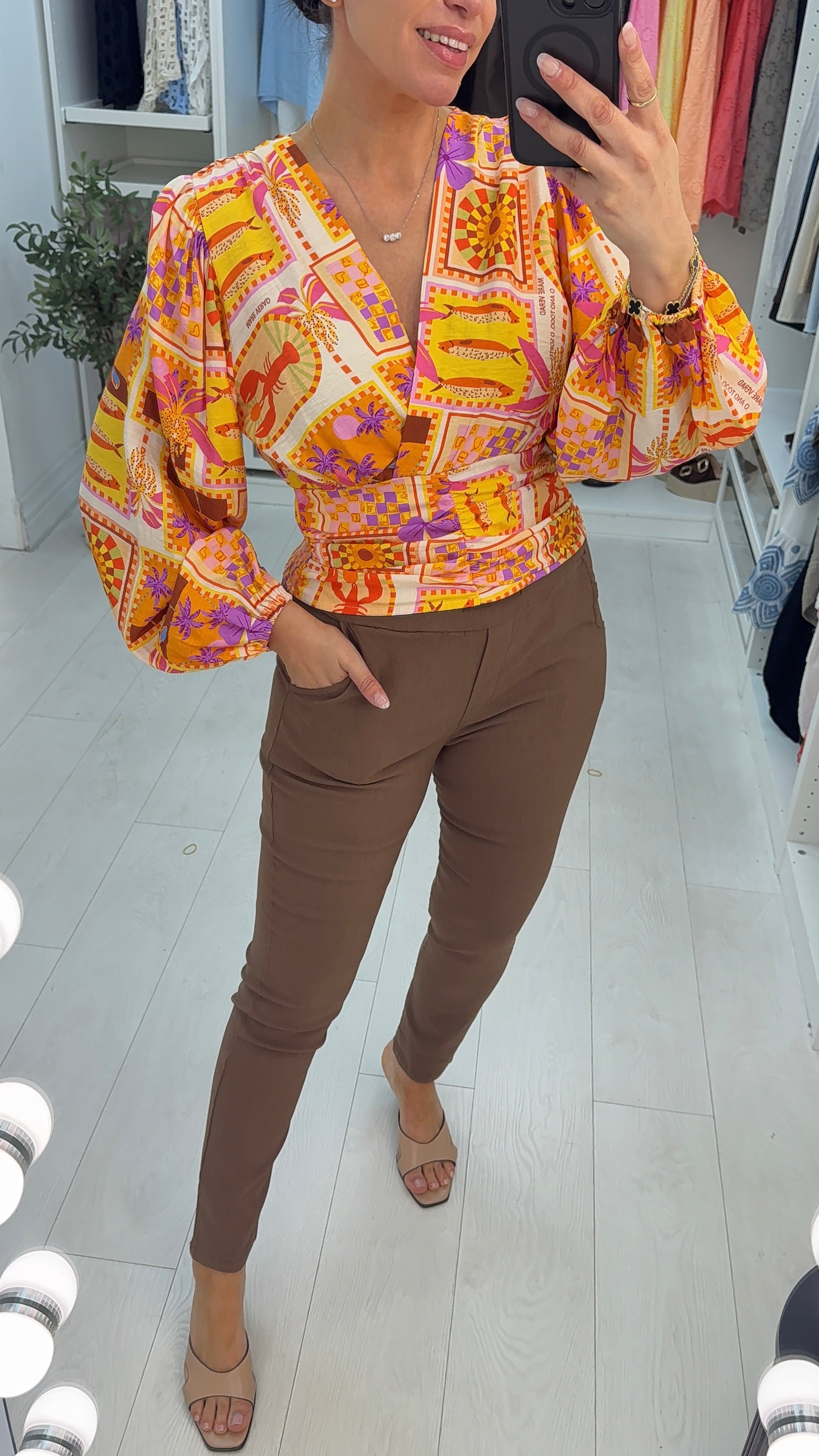 Brittani Tropical Print V Neck Top