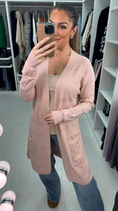 Moana Ribbed Embellished Detail Longline Cardigan