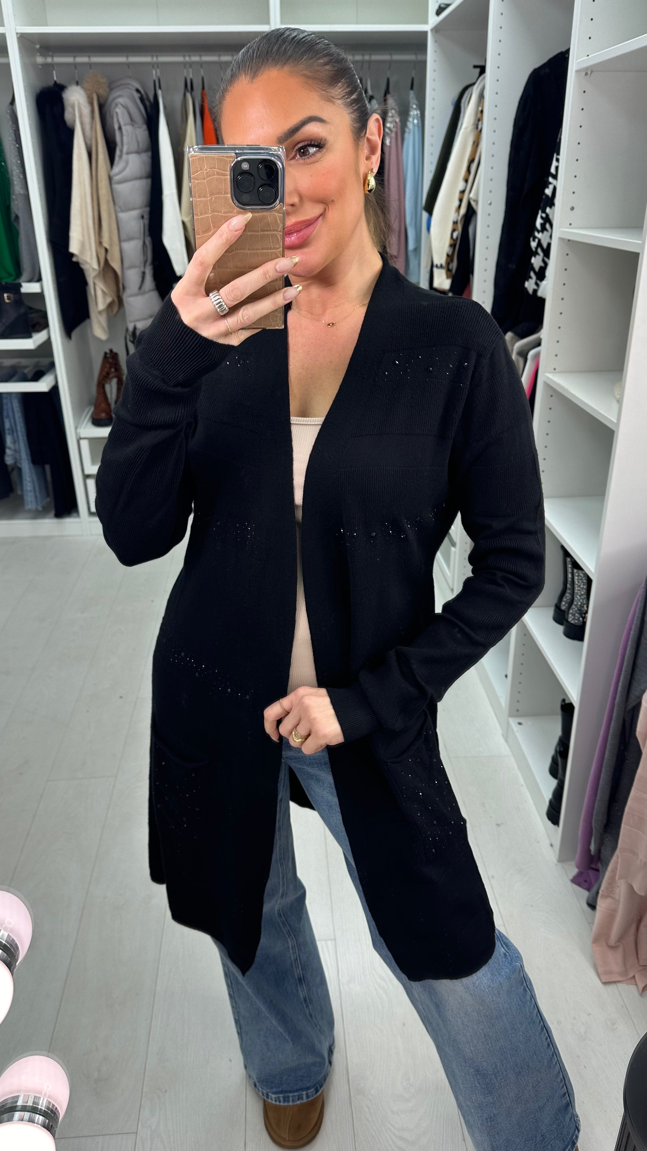 Moana Ribbed Embellished Detail Longline Cardigan