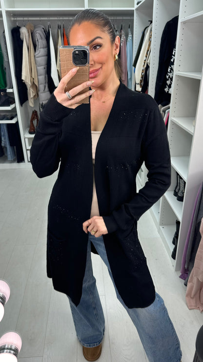 Moana Ribbed Embellished Detail Longline Cardigan