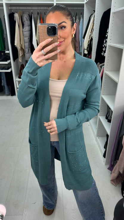 Moana Ribbed Embellished Detail Longline Cardigan