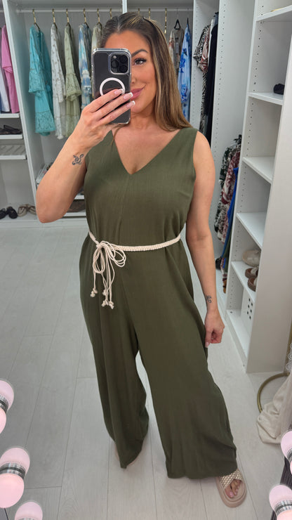 Elliana Plain Loose Fit V Neck Jumpsuit