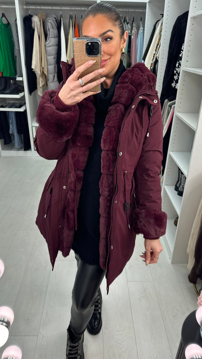 Jaya Plum Faux Fur Hooded Toggle Coat