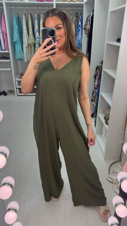 Elliana Plain Loose Fit V Neck Jumpsuit