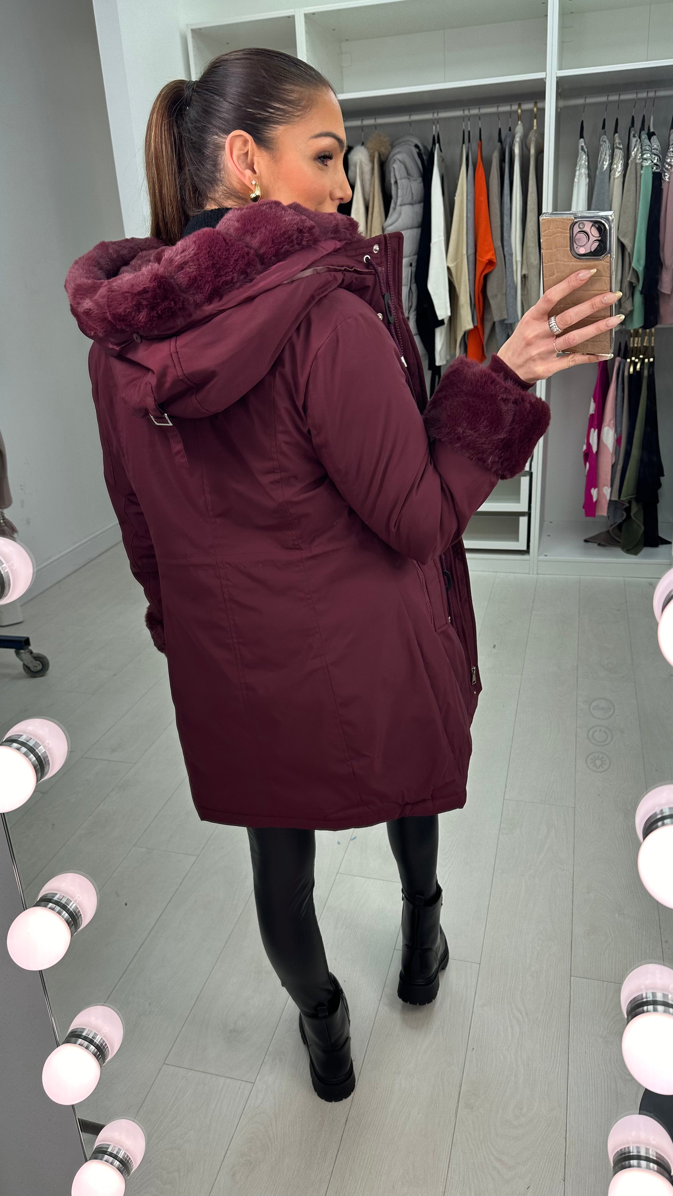 Jaya Plum Faux Fur Hooded Toggle Coat