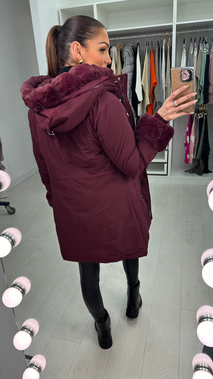 Jaya Plum Faux Fur Hooded Toggle Coat