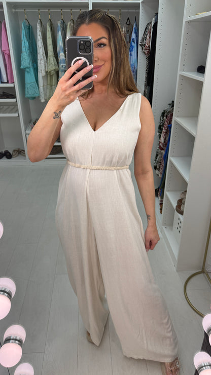 Elliana Plain Loose Fit V Neck Jumpsuit