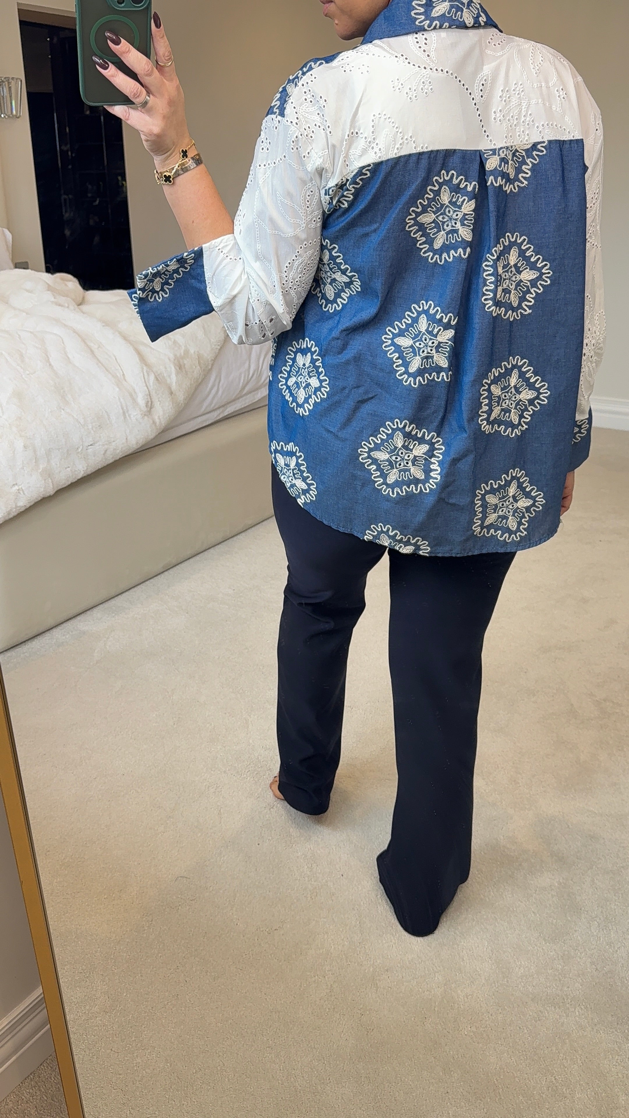 Darcy Embroidered Denim Dipped Hem Shirt