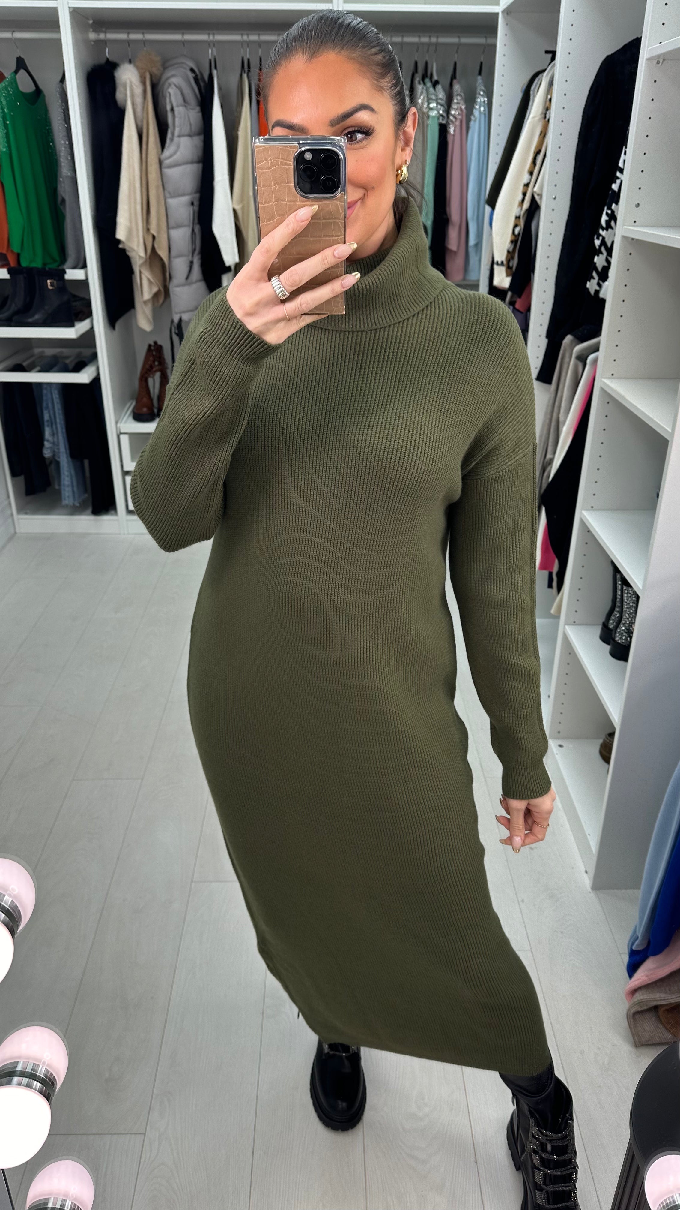 Liza Plain Roll Neck Knit Jumper Dress