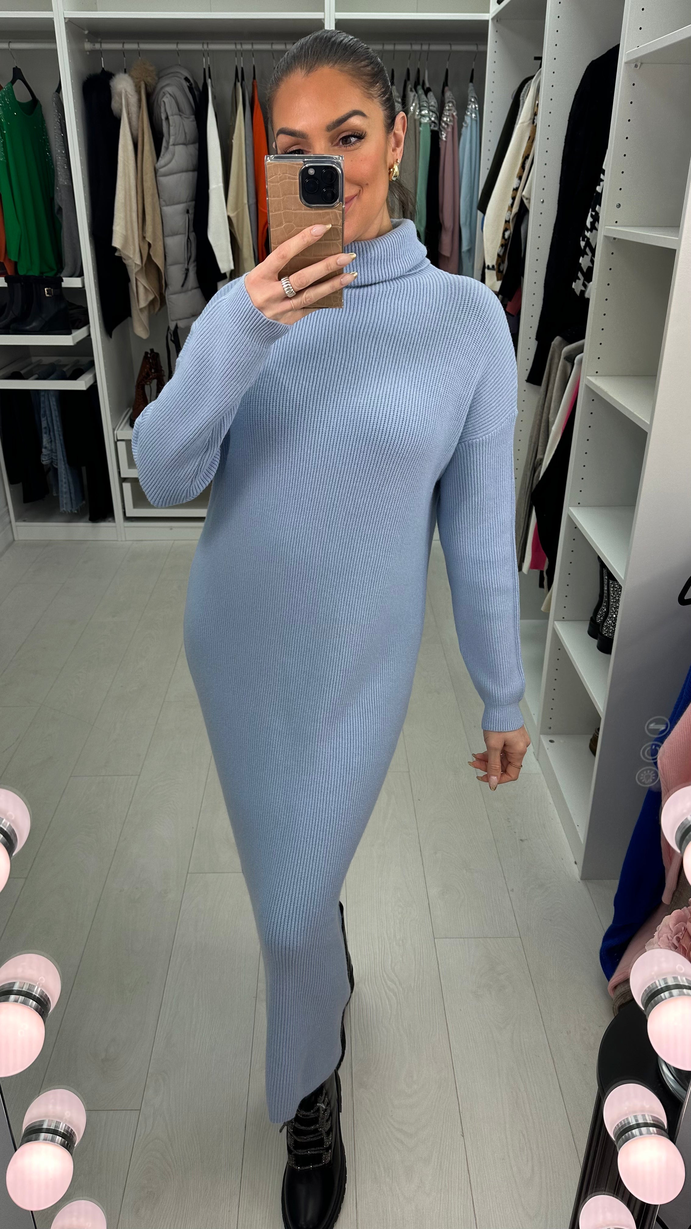 Liza Plain Roll Neck Knit Jumper Dress