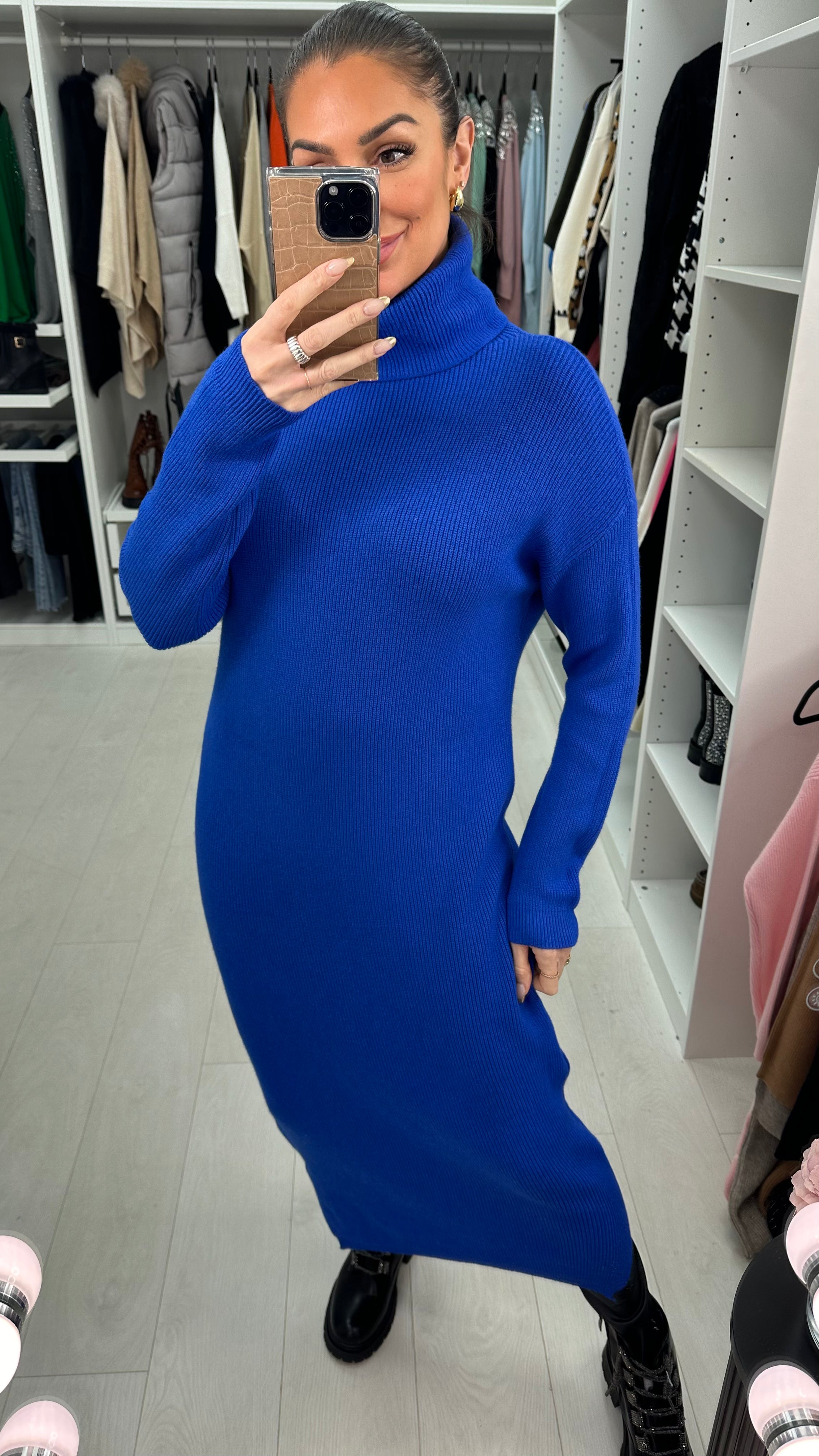 Liza Plain Roll Neck Knit Jumper Dress