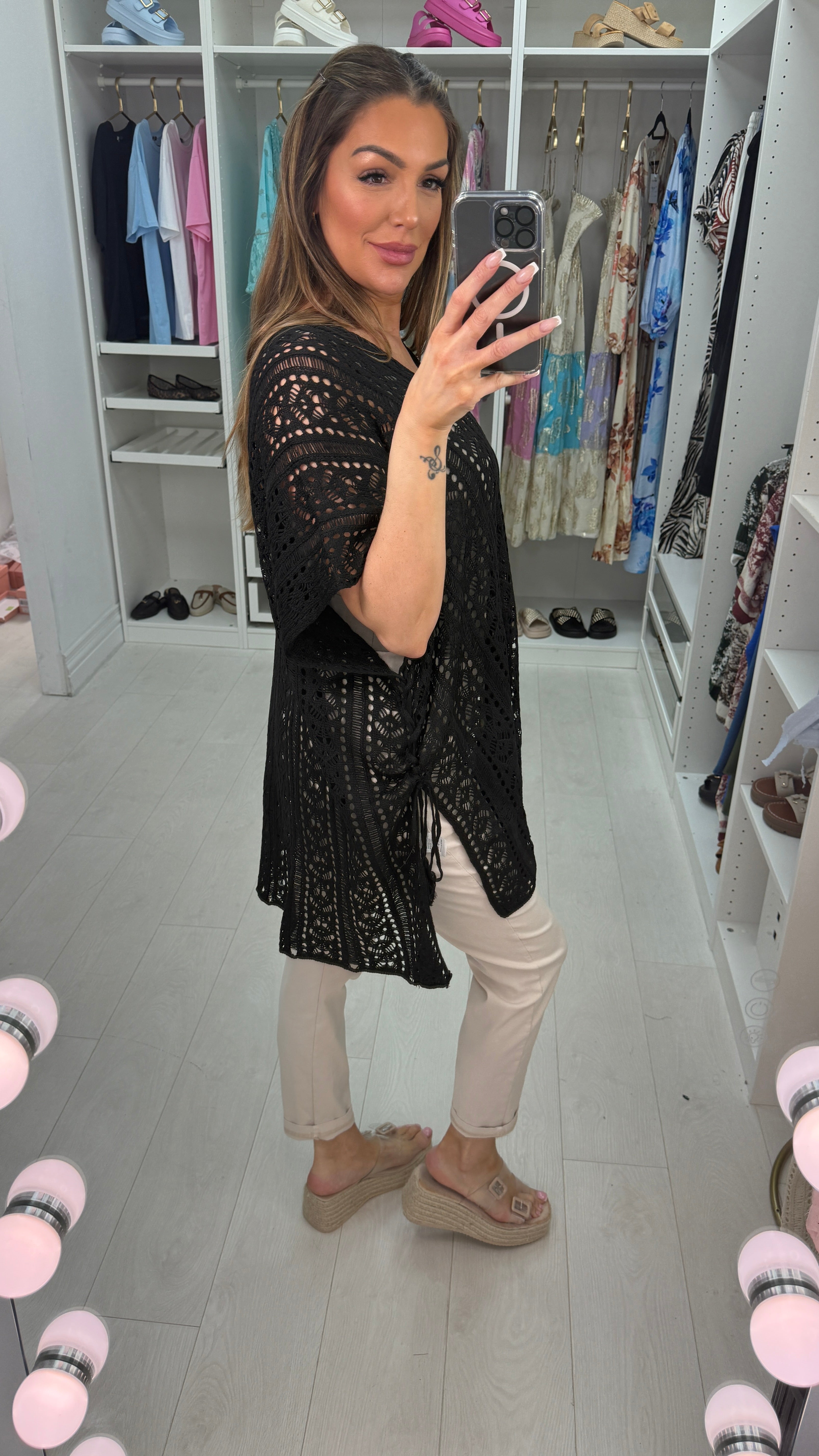 Omira V Neck Loose Fit Asymmetric Crochet Top