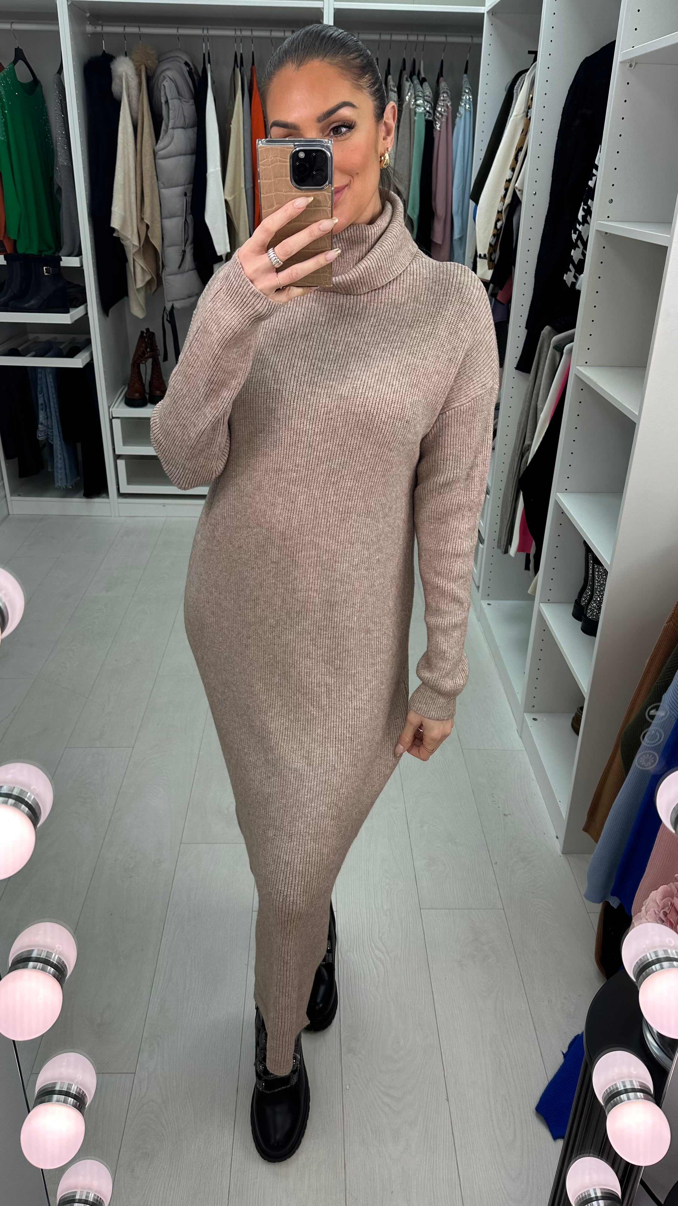 Liza Plain Roll Neck Knit Jumper Dress