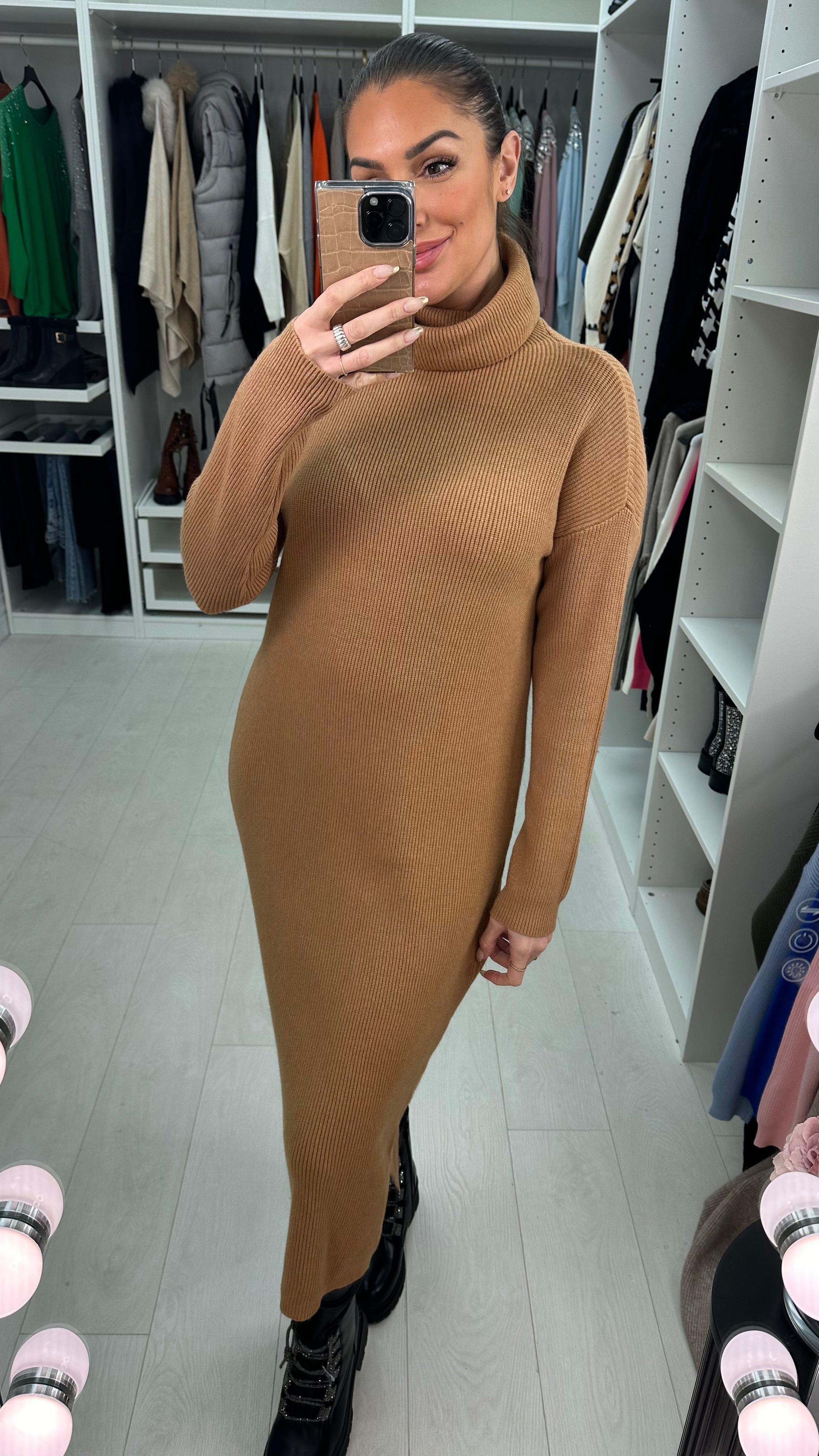 Liza Plain Roll Neck Knit Jumper Dress