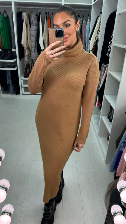 Liza Plain Roll Neck Knit Jumper Dress