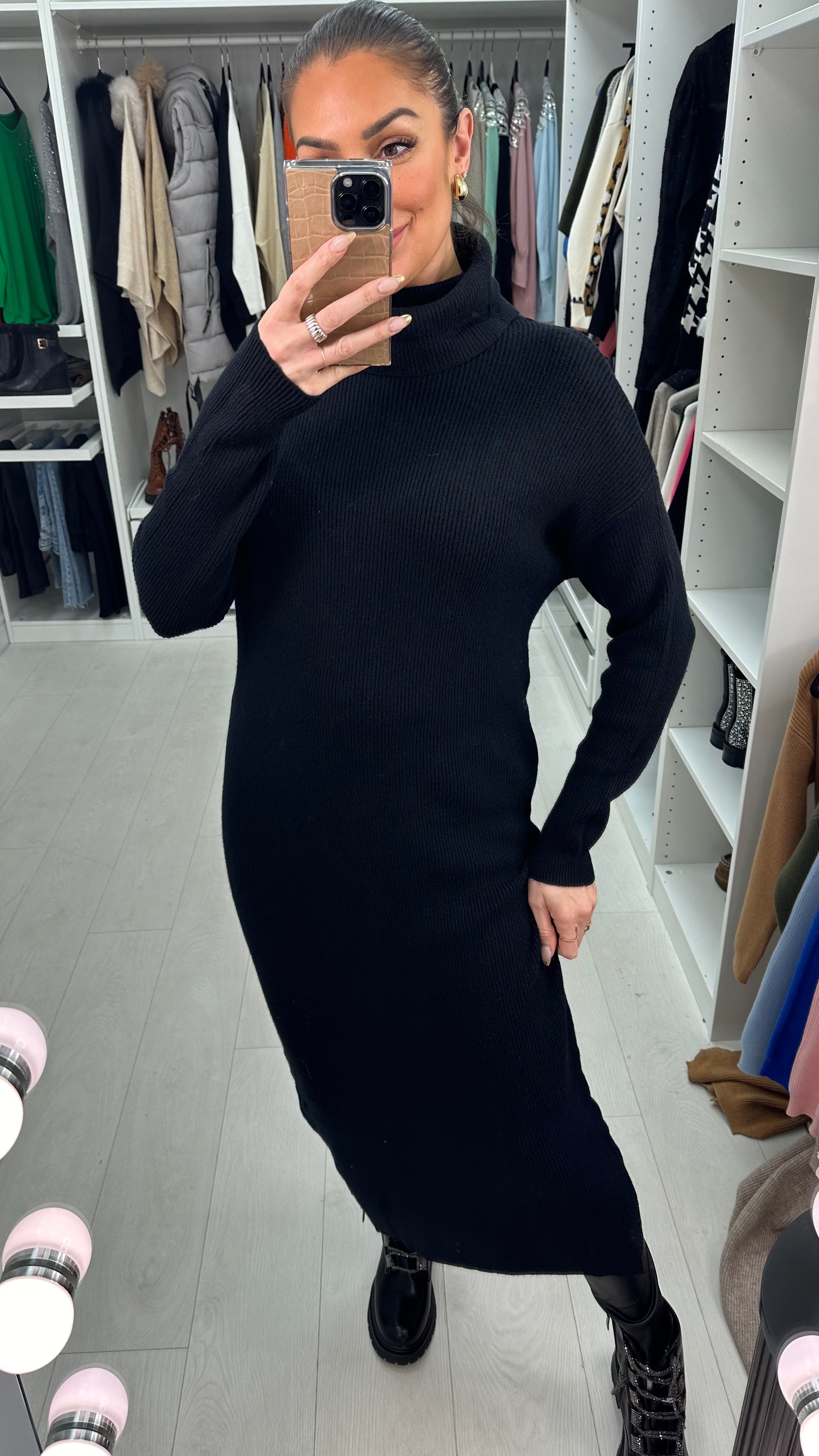 Liza Plain Roll Neck Knit Jumper Dress