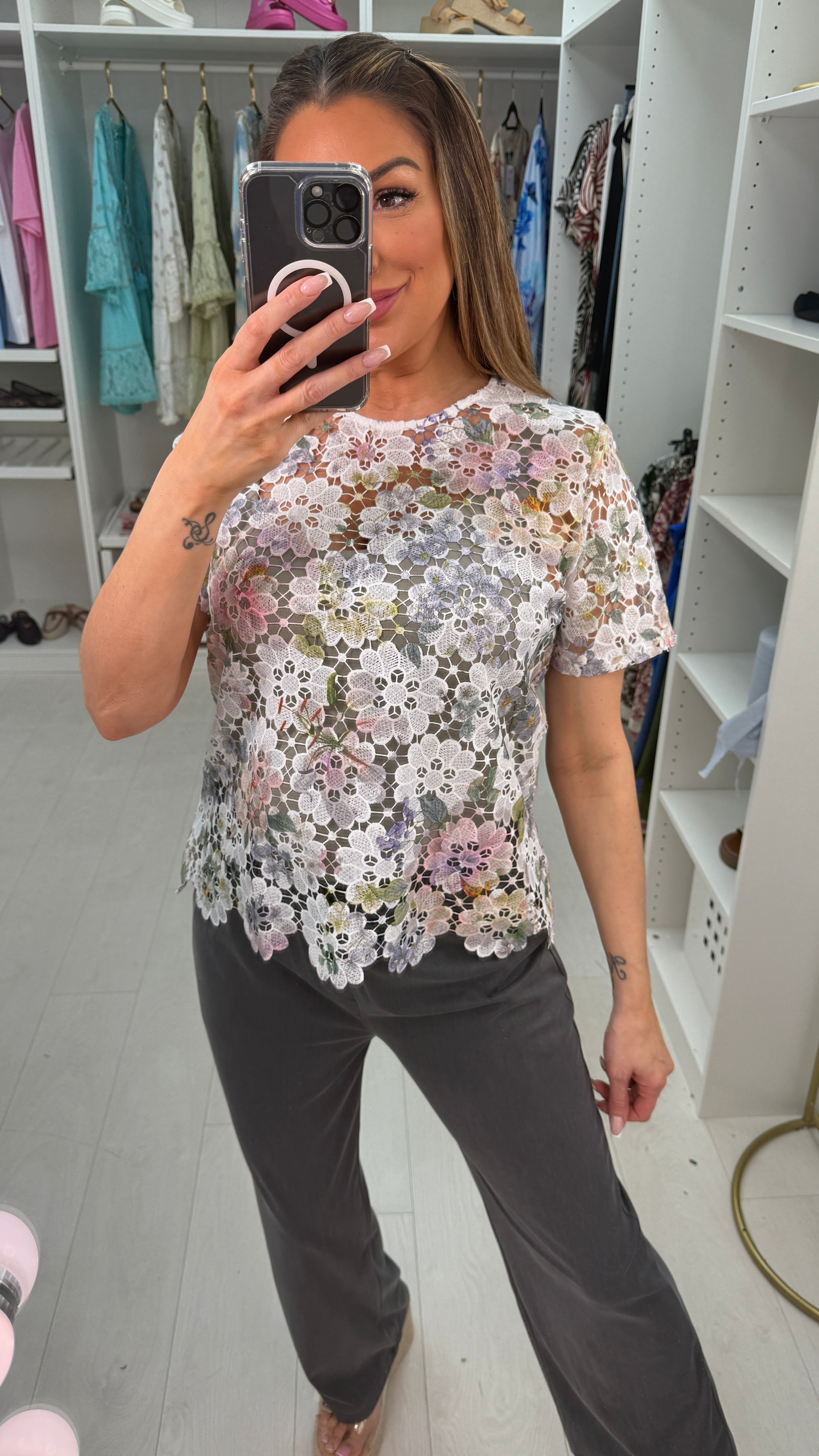 Phoenix Floral Lace Short Sleeve top