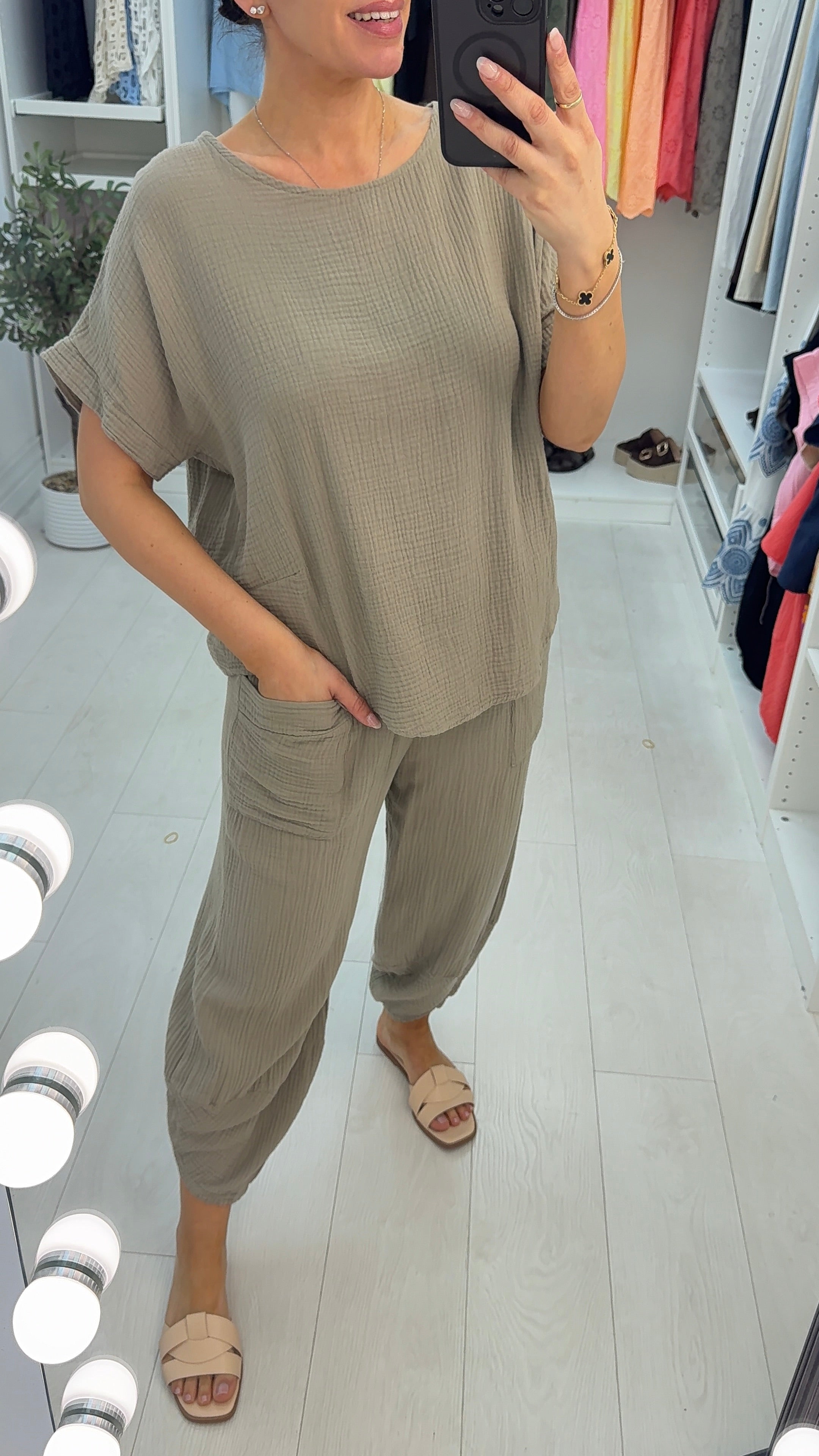 Selina Plain Cheesecloth Carrot Leg Co-ord Set