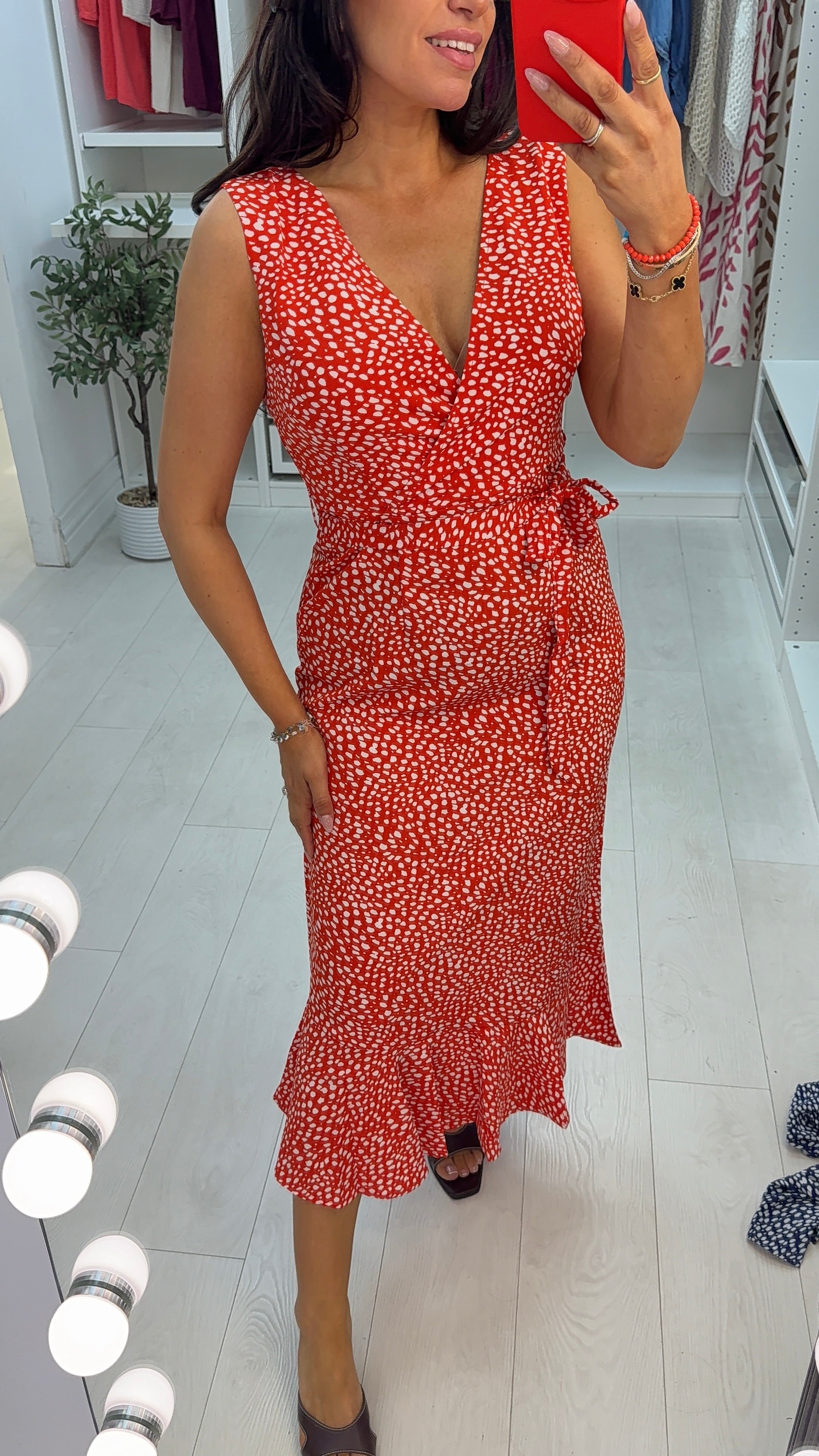 Karinna Deep V Neck Belted Dress