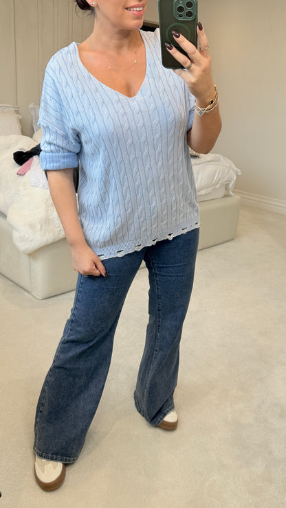 Alice Plain V Neck Cable Knit Jumper