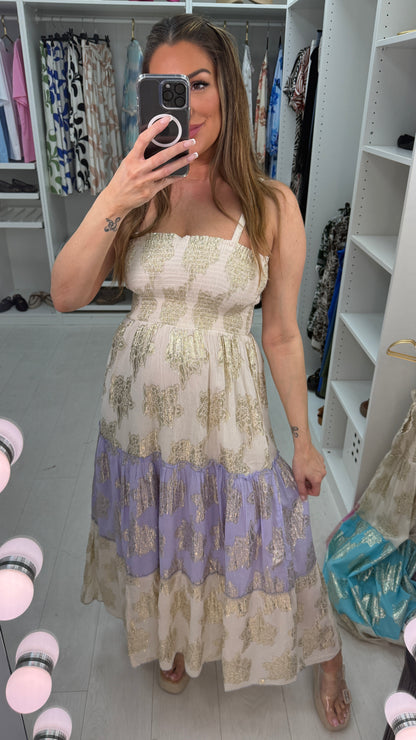 Brittany Gold Detail Elasticated Bust Maxi Dress