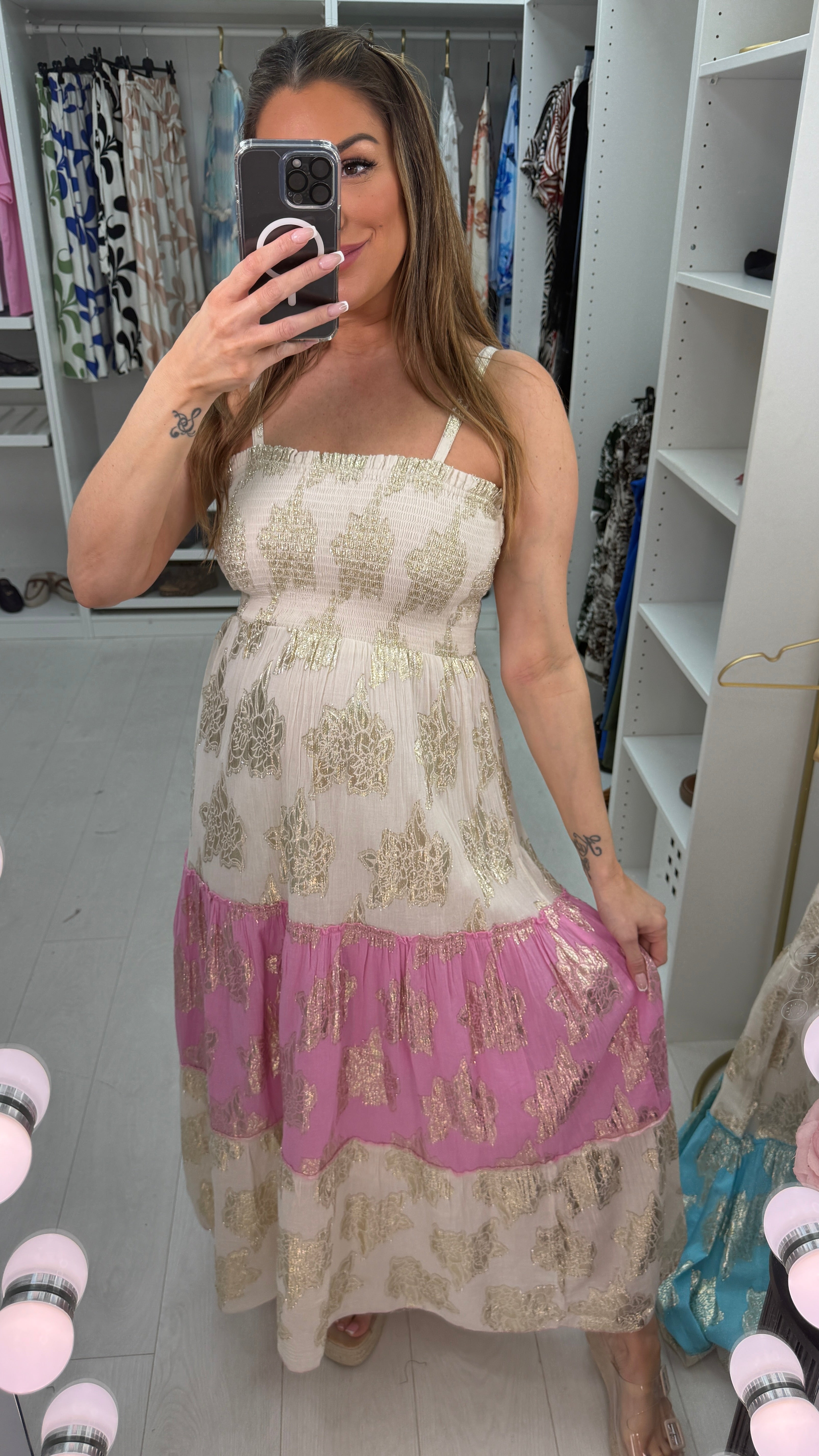 Brittany Gold Detail Elasticated Bust Maxi Dress