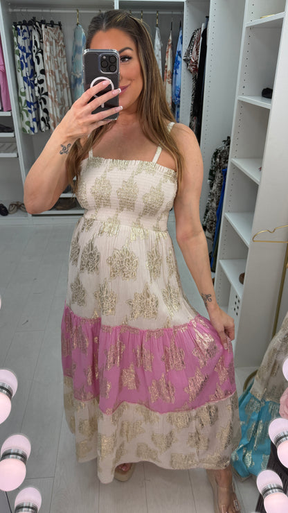 Brittany Gold Detail Elasticated Bust Maxi Dress