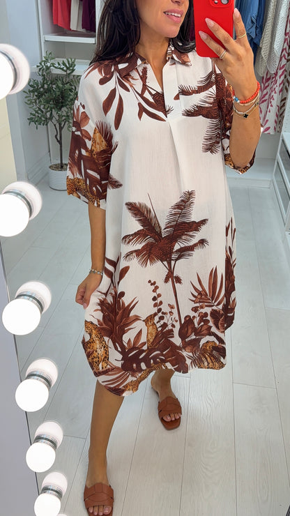 Maizy Jungle Print V Neck Midi Dress