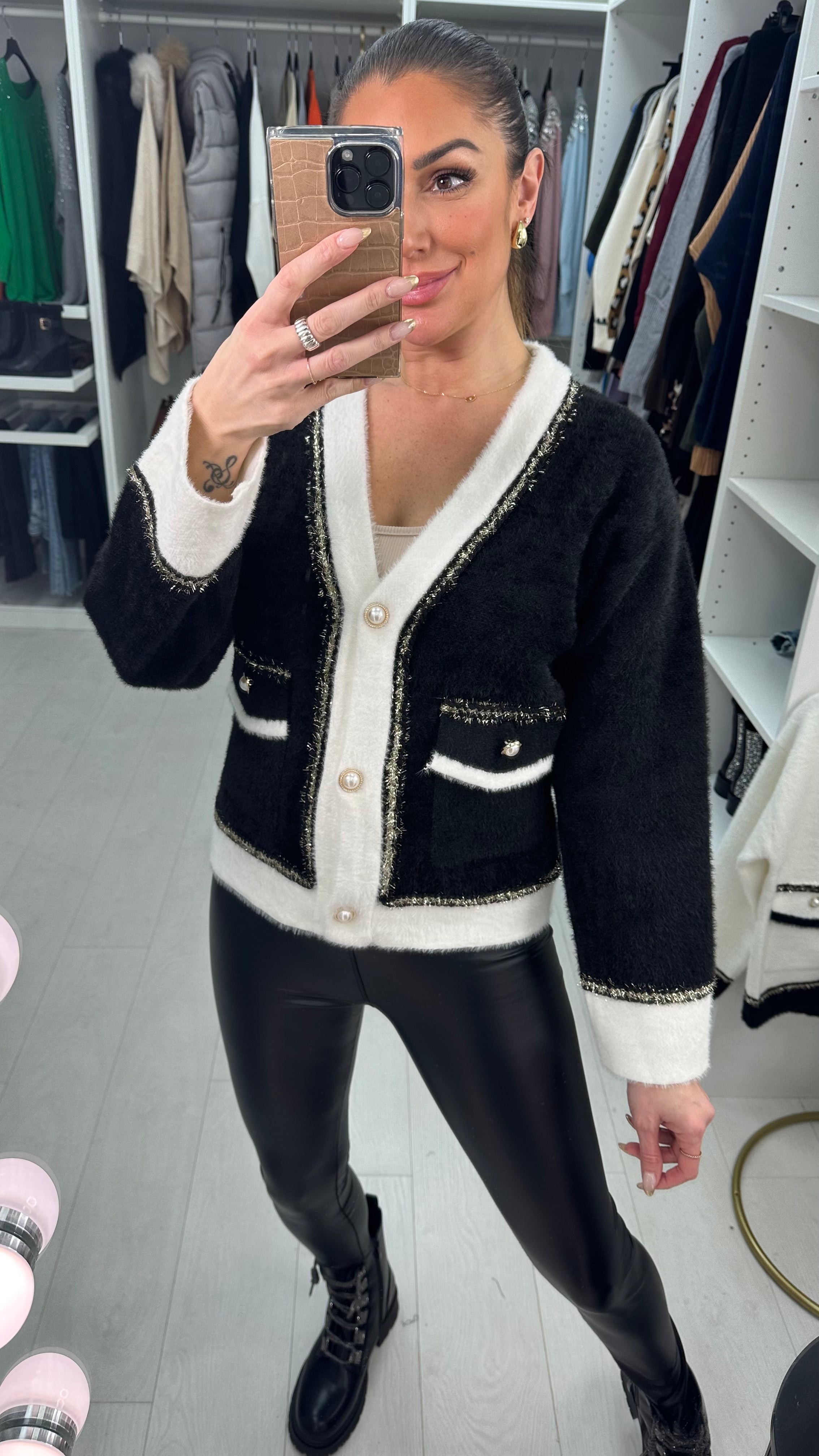 Acadia Fluffy Pearl Button Front Cardigan