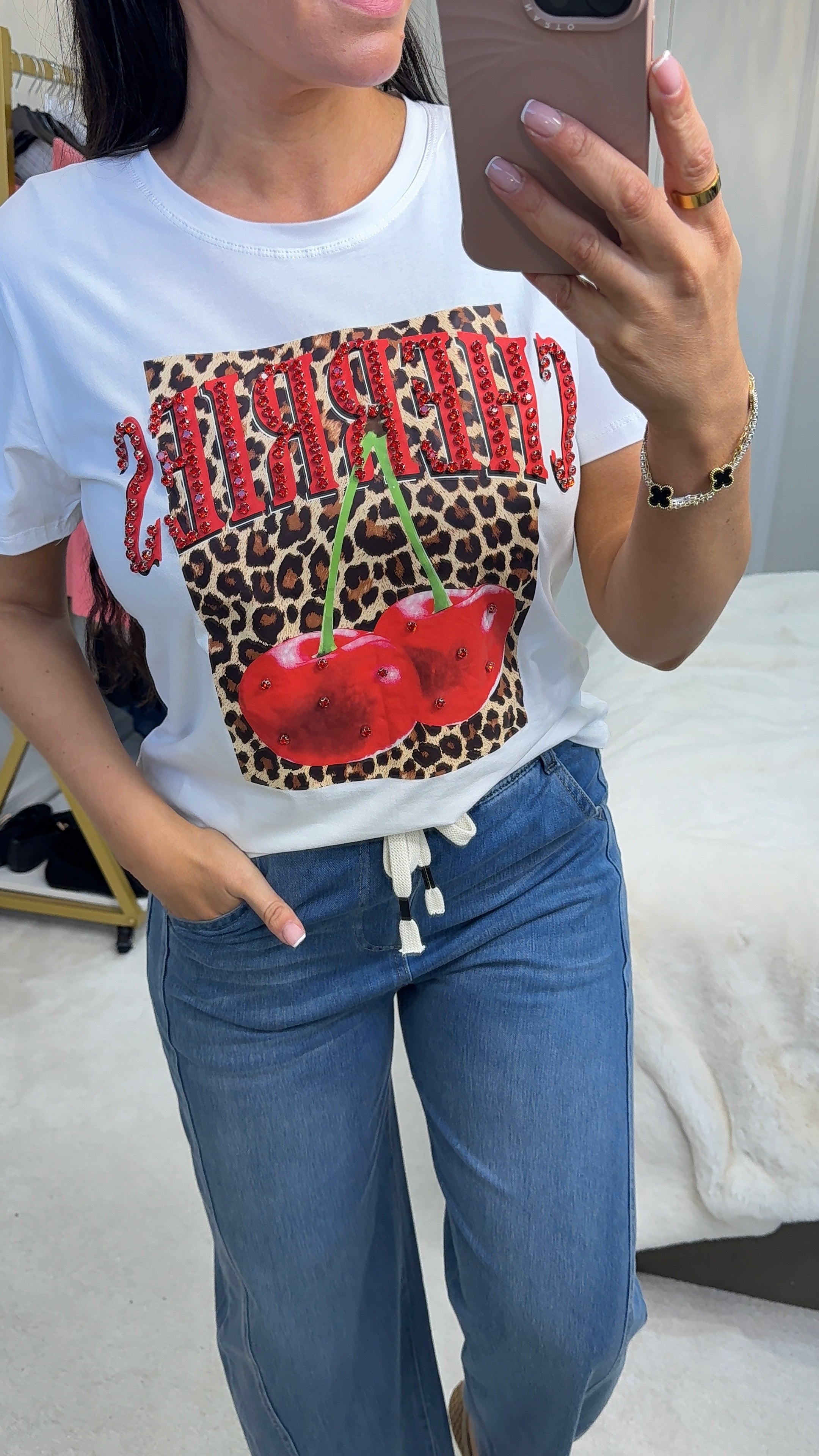 Emily Embellished Cherries Short Sleeve T-Shirt